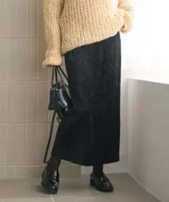 【新品】ベロアプリーツ タイトスカート ウォッシャブル ブラック