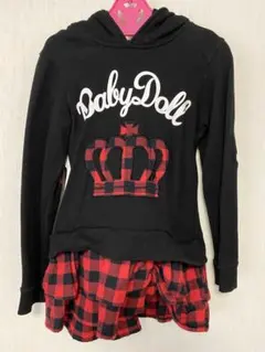 BabyDoll フード付きトレーナー 赤チェック