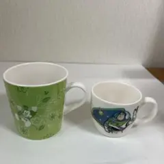 ミッキー　花柄 緑色 マグカップ