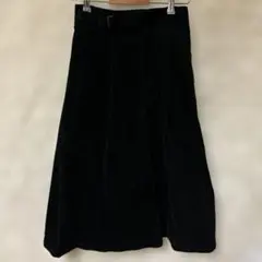 ＧUレディースブラック 黒コーデュロイ ロングフレアスカート バックル付き秋冬用
