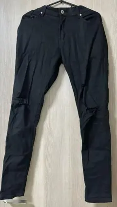 メンズダメージ加工 ブラックスキニーパンツ　XL