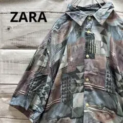 ZARA MAN 総柄レーヨンシャツ 半袖シャツ レトロ 夏 人気 お洒落