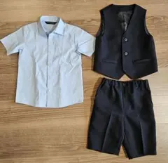ショパンドゥ/CHOPINdeux 水色シャツ 紺ベスト ショートパンツ 3点