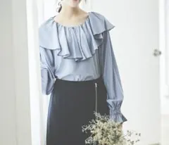 Te chichi 配色刺繍フリルブラウス ブルー