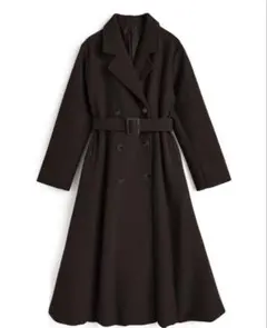 ベルト付きフェイクウールフレアロングコート