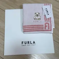 【新品タグ付き】FURLA ピンク　タオルハンカチ クマ刺繍