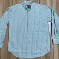 美品Polo Ralph Lauren 3色ストライプ 長袖ボタンダウンシャツ