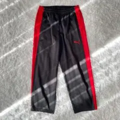 PUMA トラックパンツ（M）サイドライン　刺繍ロゴ　赤×黒　日本製