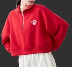 WEGO ハーフジップ ショートスウェット レッド