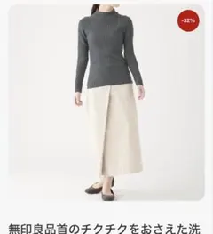 無印良品　首のちくちくを抑えた洗える太リブハイネックセーター　グレー