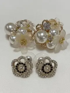 パール フラワーモチーフ ピアス 2点セット まとめ売り