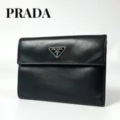 希少✨PRADA プラダ 三つ折り財布 三角ロゴ サフィアーノレザー ブラック