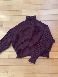 リブ編みタートルネックセーター M バーガンディ