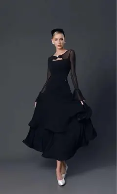 TID ワンピース 社交ダンス 黒 Mサイズ スタンダードドレス TID スタンダード ドレス ワンピース Mサイズ 黒 ゴールド