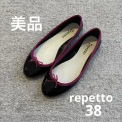 【美品】Repetto バレエシューズ ピンク　黒　レイン　38 サンドリオンのサムネイル