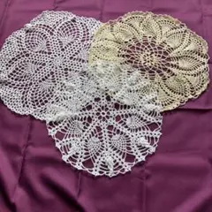 ドイリー、テーブルセンター３枚セット レース編み