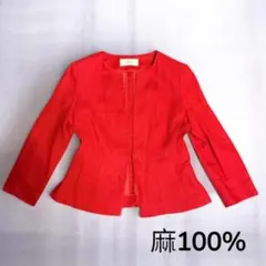 銀座マギー/麻100% /ノーカラージャケット/40/夏/美ライン/赤のサムネイル
