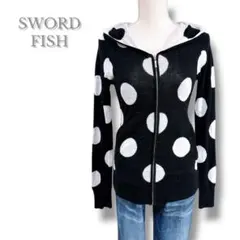 希少　ソードフィッシュ　ニットパーカー　ドット柄　フードあり　薄手　F 白　黒