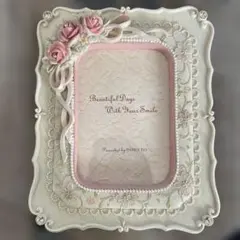 花飾り付きクリーム色フォトフレーム　ウェディング