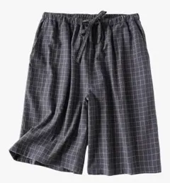 ルームウェア　ハーフパンツ パジャマ 綿100% 通気 吸汗 速乾　チェック M