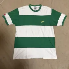 【00s NIKE】ナイキ ボーダー Tシャツ XL グリーン 白 ワンポイント