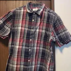 UNIQLO 半袖チェックシャツ　ネイビー/レッド