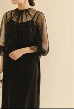 Kaene シースルー フリル袖 ブラックドレス