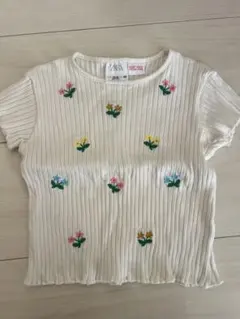 ZARA 花柄刺繍 リブ編み トップス 12-18ヶ月