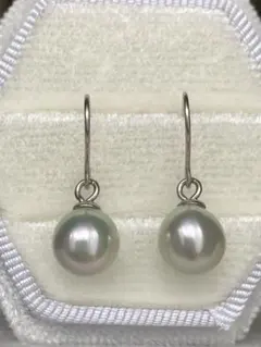 ナチュラルカラー ブルー グレー あこや真珠 フックピアス