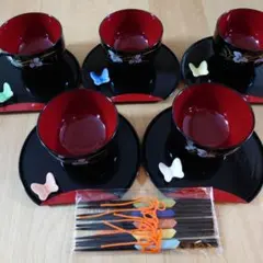 桂由美　銘々盆　お椀　お箸 箸置5客セット　未使用のサムネイル
