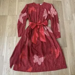 【希少美品】ハナエモリ　森英恵　ワンピース　赤系　レッド　バタフライ　蝶々　和柄 希少美品】ハナエモリ 森英恵 ワンピース 赤系 レッド バタフライ 蝶々