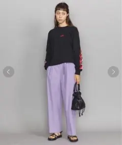 リブニットパンツ ワイドパンツ