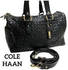 COLE HAAN 編み込み本革 2way ショルダー ボストンバッグ 黒