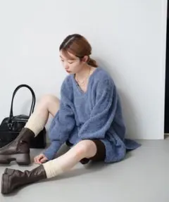 Kastane 前後2WAY メランジVあきニットプルオーバー