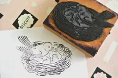 フランス　アンティーク　スタンプ　はんこ　ヴィンテージ　鳥　雛　特大