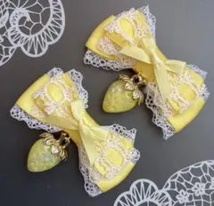 いちご大♡はしごレースリボン　黄色　イエロー　ヘアクリップ 量産型　地雷