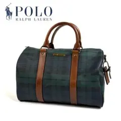 【美品】ポロ ラルフローレン PVC レザー ミニボストンバッグ チェック