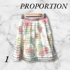 プロポーション　ミニスカート　レース　総柄　麻混　裏地付　バックファスナー