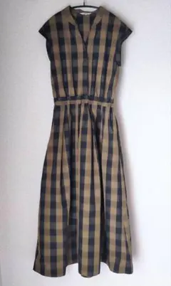 【値引20%オフ】BEAMSギンガムチェック スキッパーフレアワンピースSサイズ