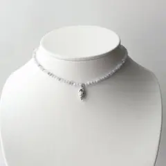 貝　シェルビーズチョーカーネックレス　青ブルー系　韓国ファンシーガーリー夏海