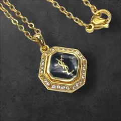 イヴサンローラン ネックレス 新品チェーン ラインストーン 黒×ゴールド 156