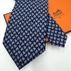 【美品】HERMES エルメス シルク ネクタイ ネイビー系 カメ タートル柄