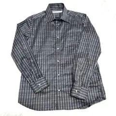 【美品】INTERMEZZOメンズ 長袖シャツ 黒と白のストライプL