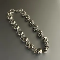 フルスカルモチーフ シルバー ブレスレット ヴィンテージゴシック ロック メンズ