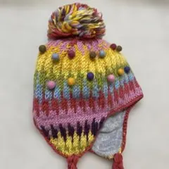 カラフルニット帽 ポンポン付き