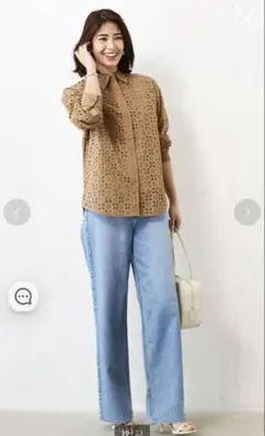 Doclasse カットワークブラウス 長袖 ベージュ きれいめ 春秋 Mのサムネイル
