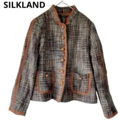 SILKLAND シルク混 ツイードジャケット スタンドカラー オレンジ