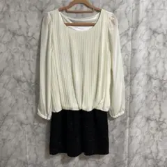 美品 PROFILE シフォン　ツイード切替ワンピースのサムネイル