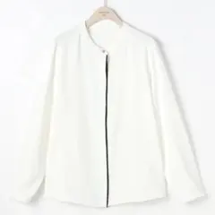 ORIHICA美ラクるブラウス 配色スタンドカラー　ホワイト