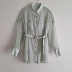 dazzlin シャツ 薄緑の透け感長袖チュニック